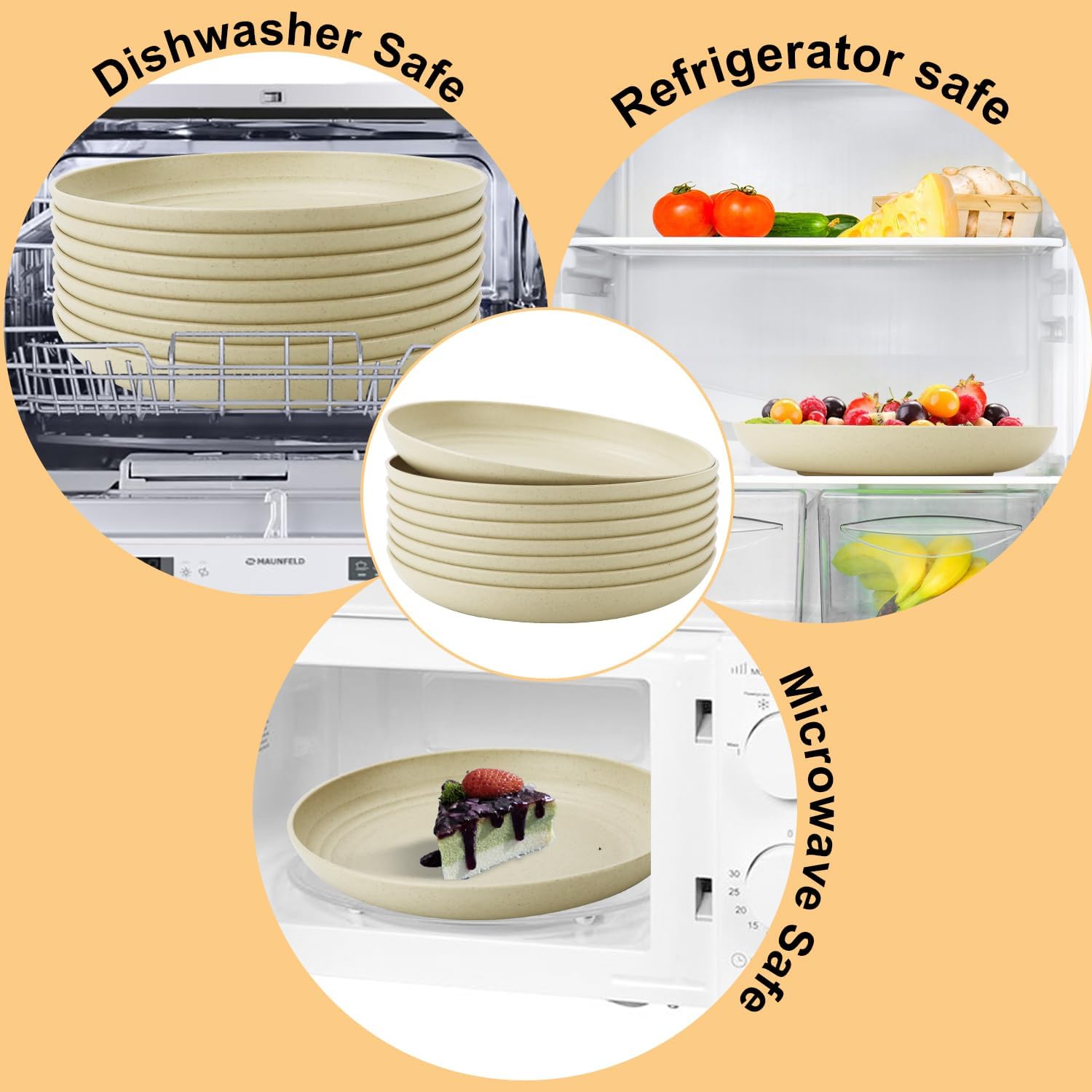 Sustainable wheat straw dinner plates set of 8 BPA-free lightweight and reusable