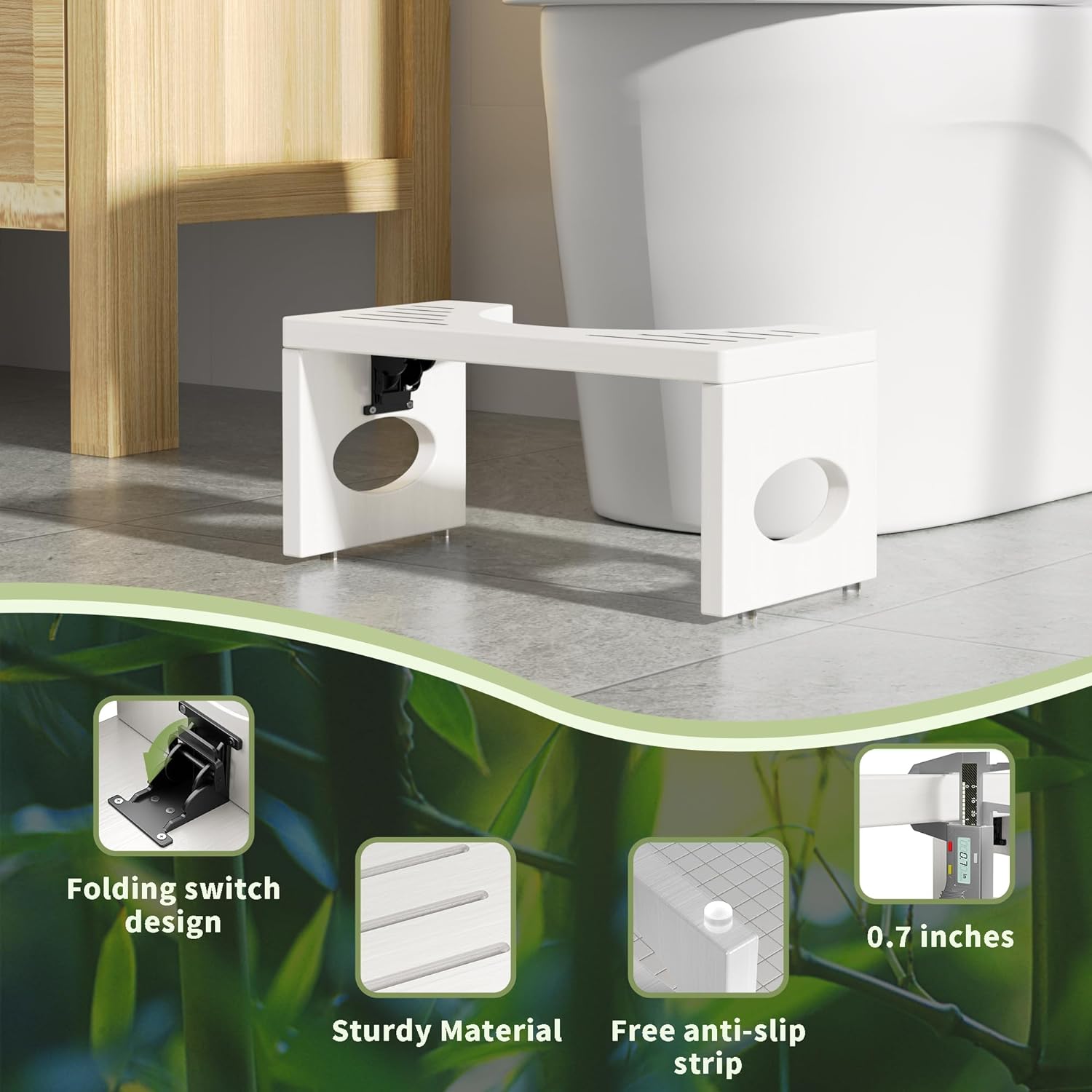 7-inch Bamboo Toilet Stool Foldable Step for Bathroom Eco-Friendly Design