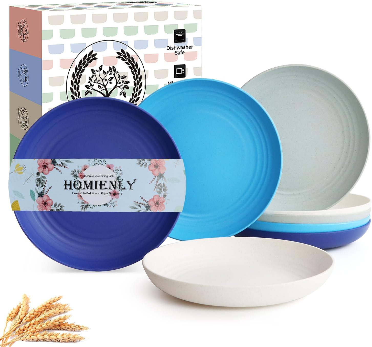 Homienly Deep-Dish Dinner Plate Set 8-Piece 9-inch Microwave Dishwasher Safe