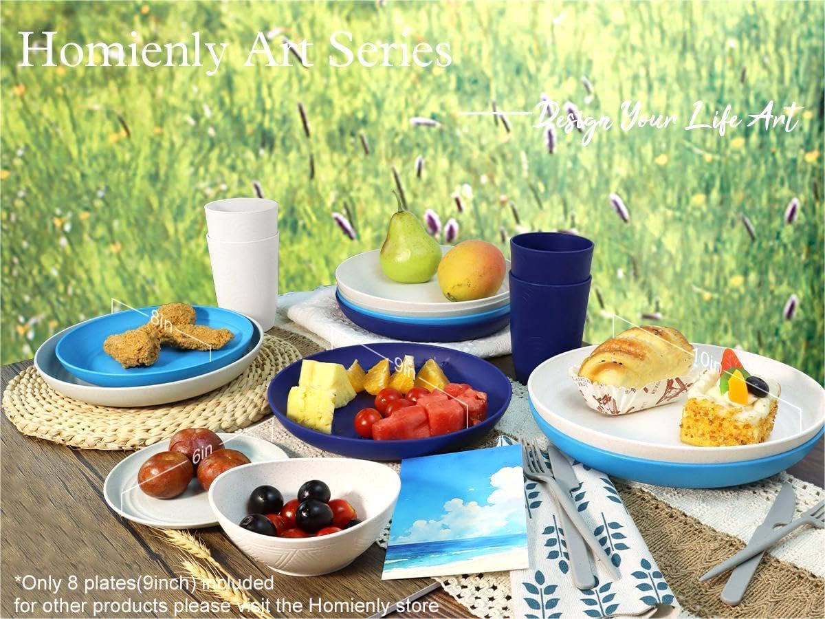Homienly Deep-Dish Dinner Plate Set 8-Piece 9-inch Microwave Dishwasher Safe
