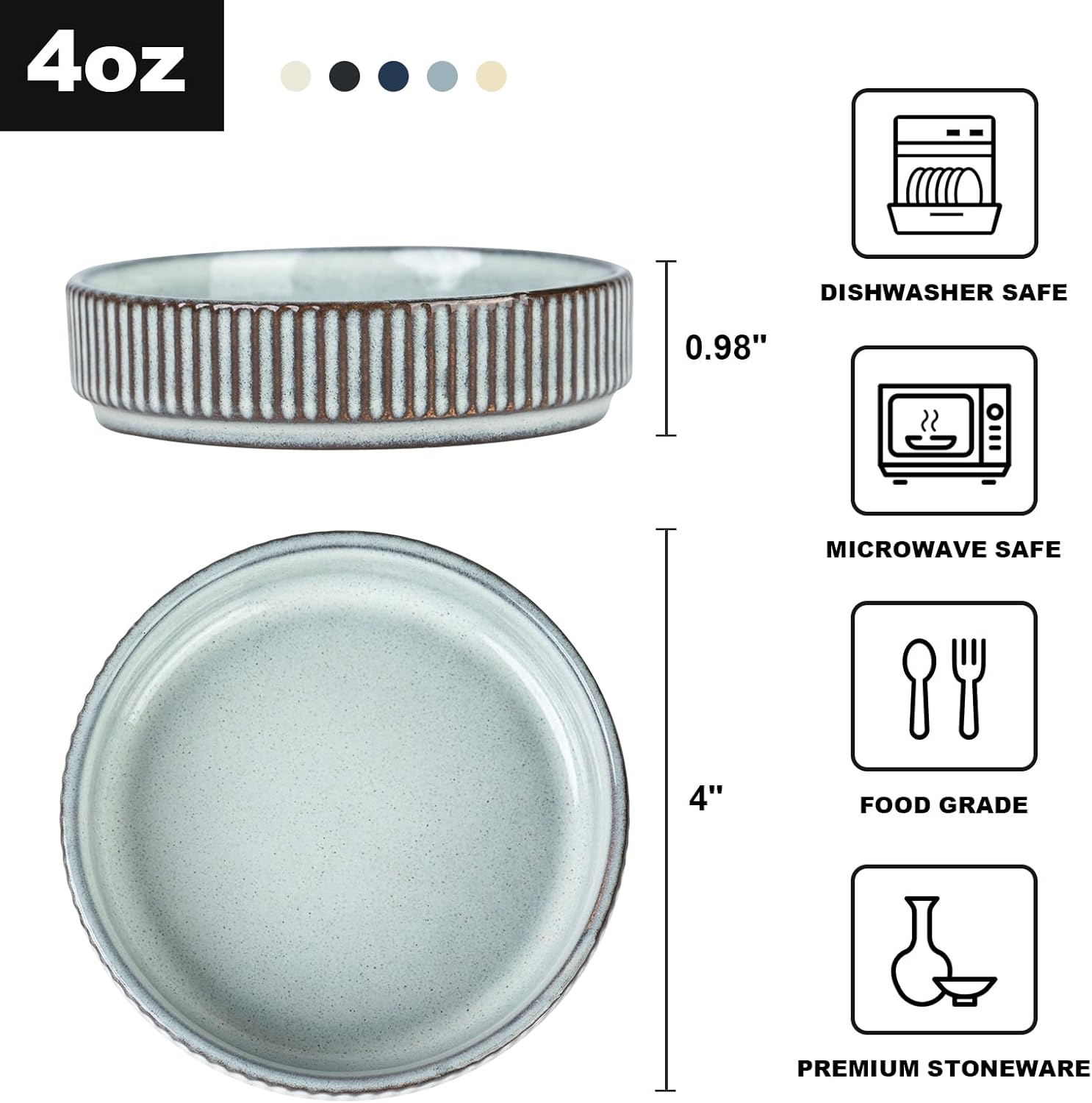 Smoky Blue Set of 6 Small Ceramic Dipping Bowls for Side Dishes