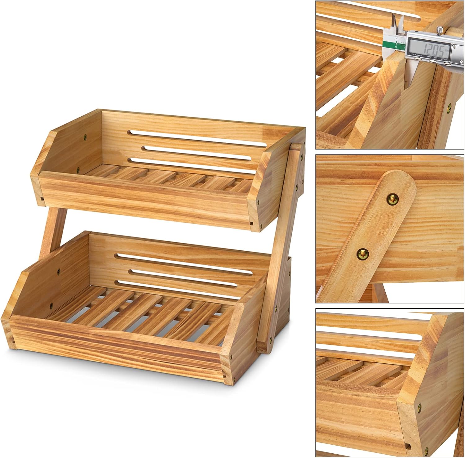 2-Tier Wooden Fruit Basket for Kitchen