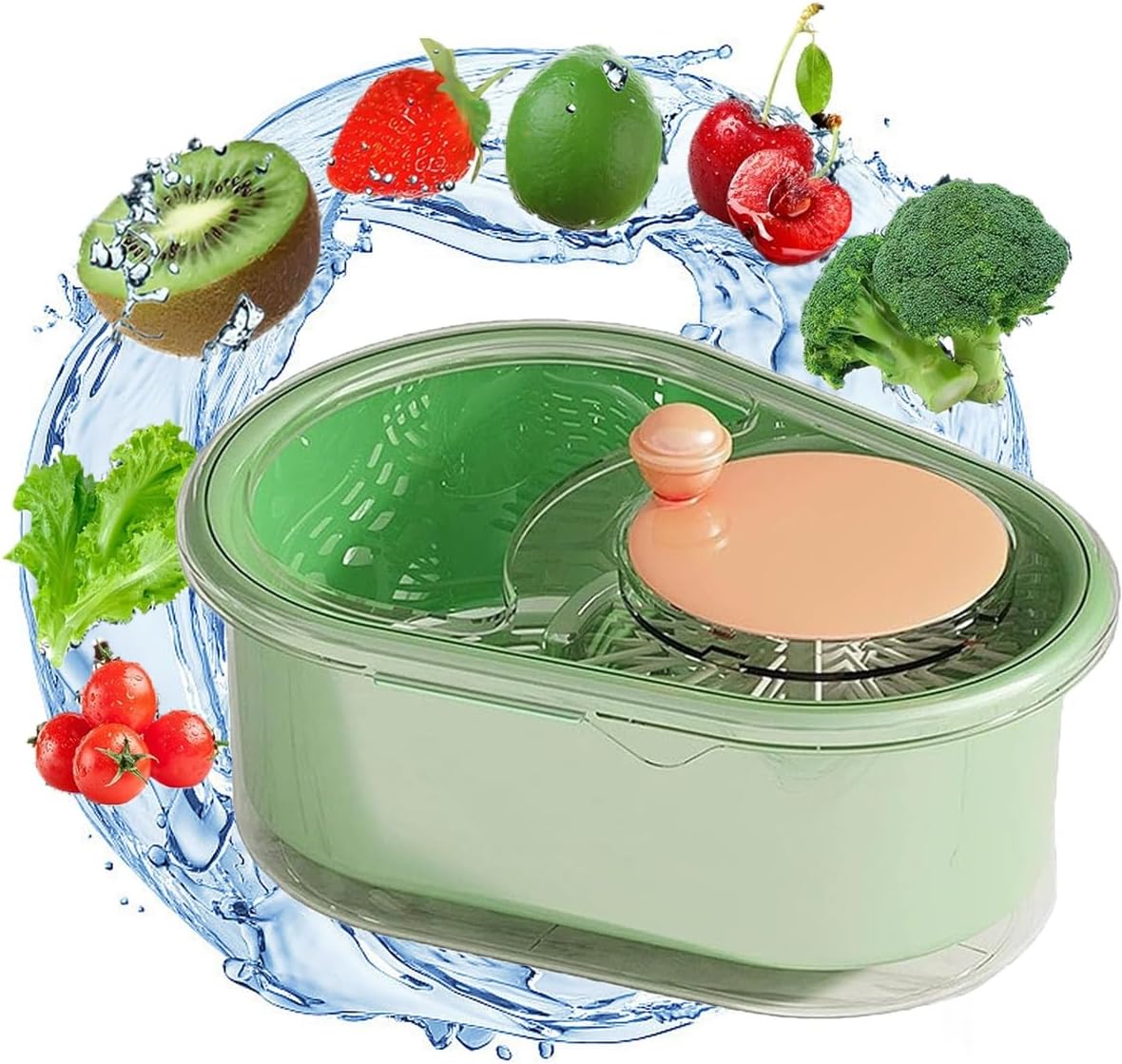 Fruit Cleaner Spinner 2025 New Green Design Efficient Fruit Washing Bowl
