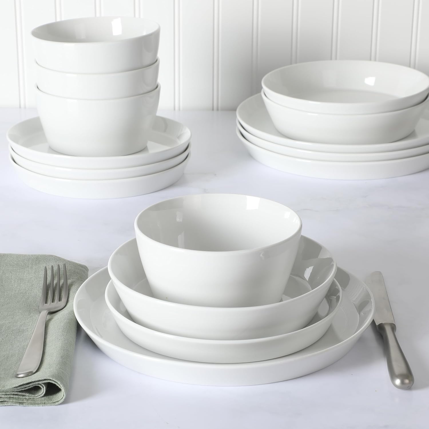Martha Stewart Selma Chip Scratch-Resistant Dinnerware Set White Durable Elegant