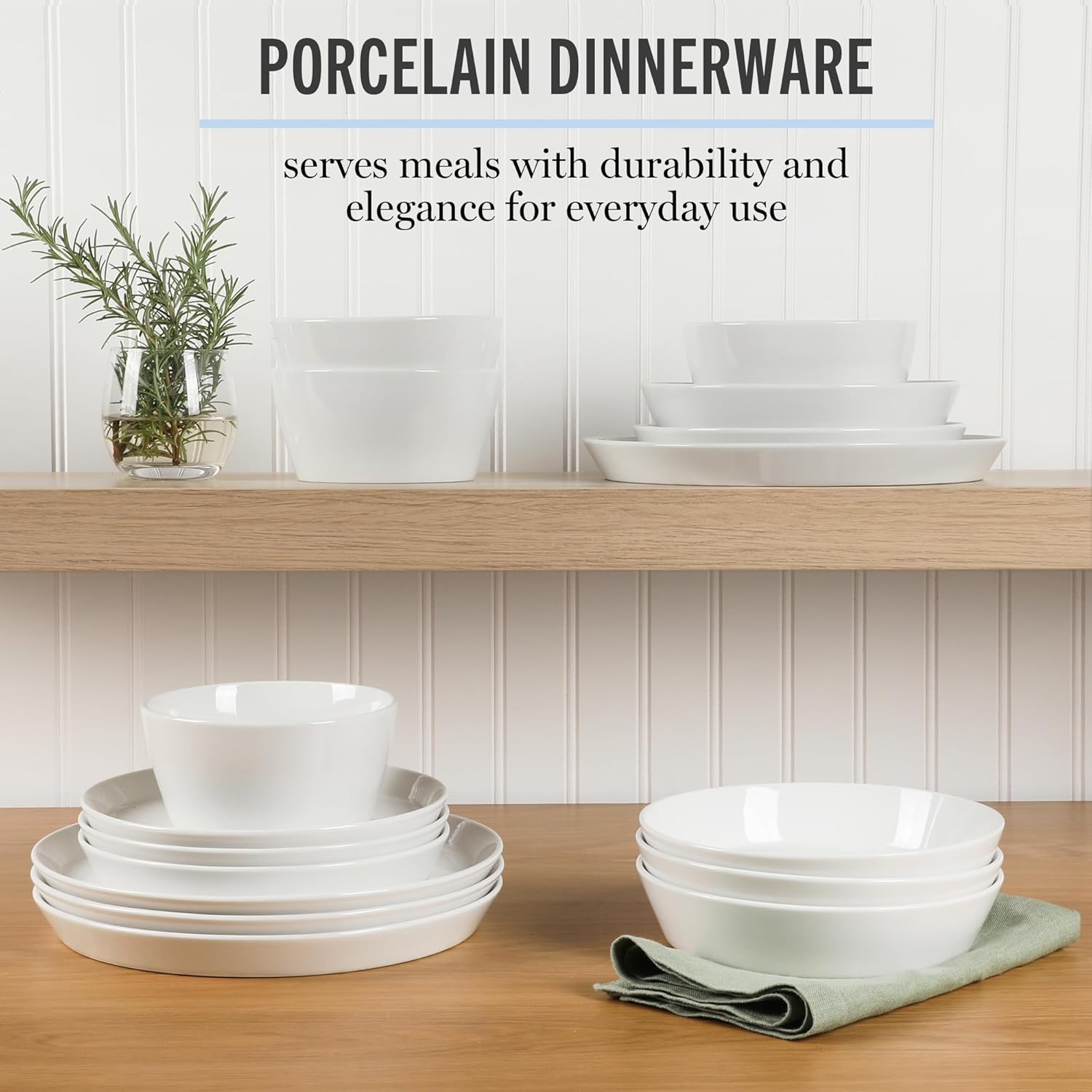 Martha Stewart Selma Chip Scratch-Resistant Dinnerware Set White Durable Elegant
