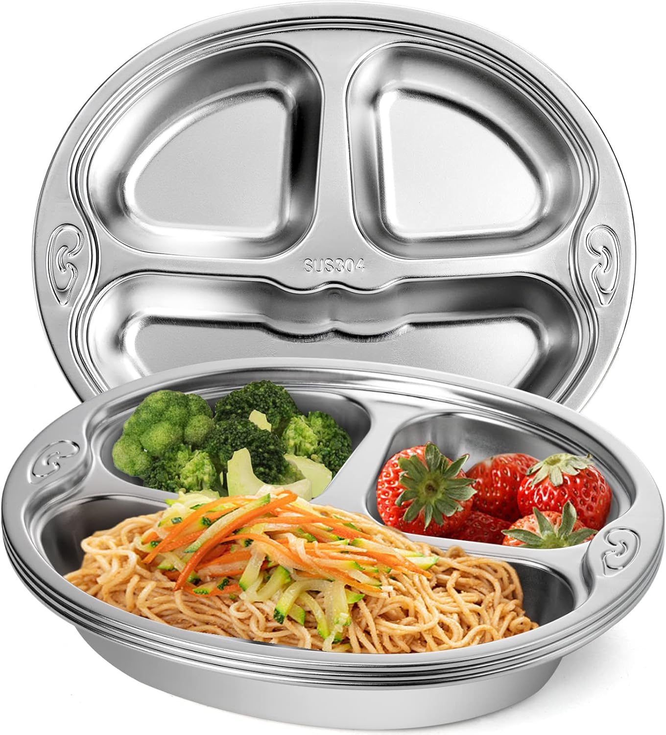 SOUJOY 4-Piece Stainless Steel Divided Plate 3-Section Diet Control