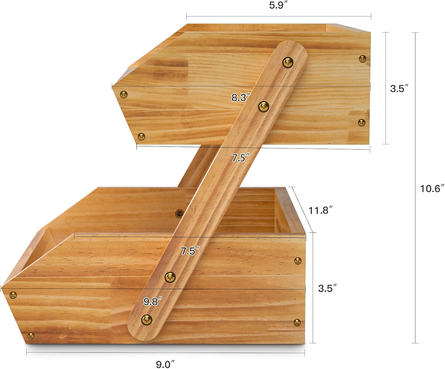 2-Tier Wooden Fruit Basket for Kitchen