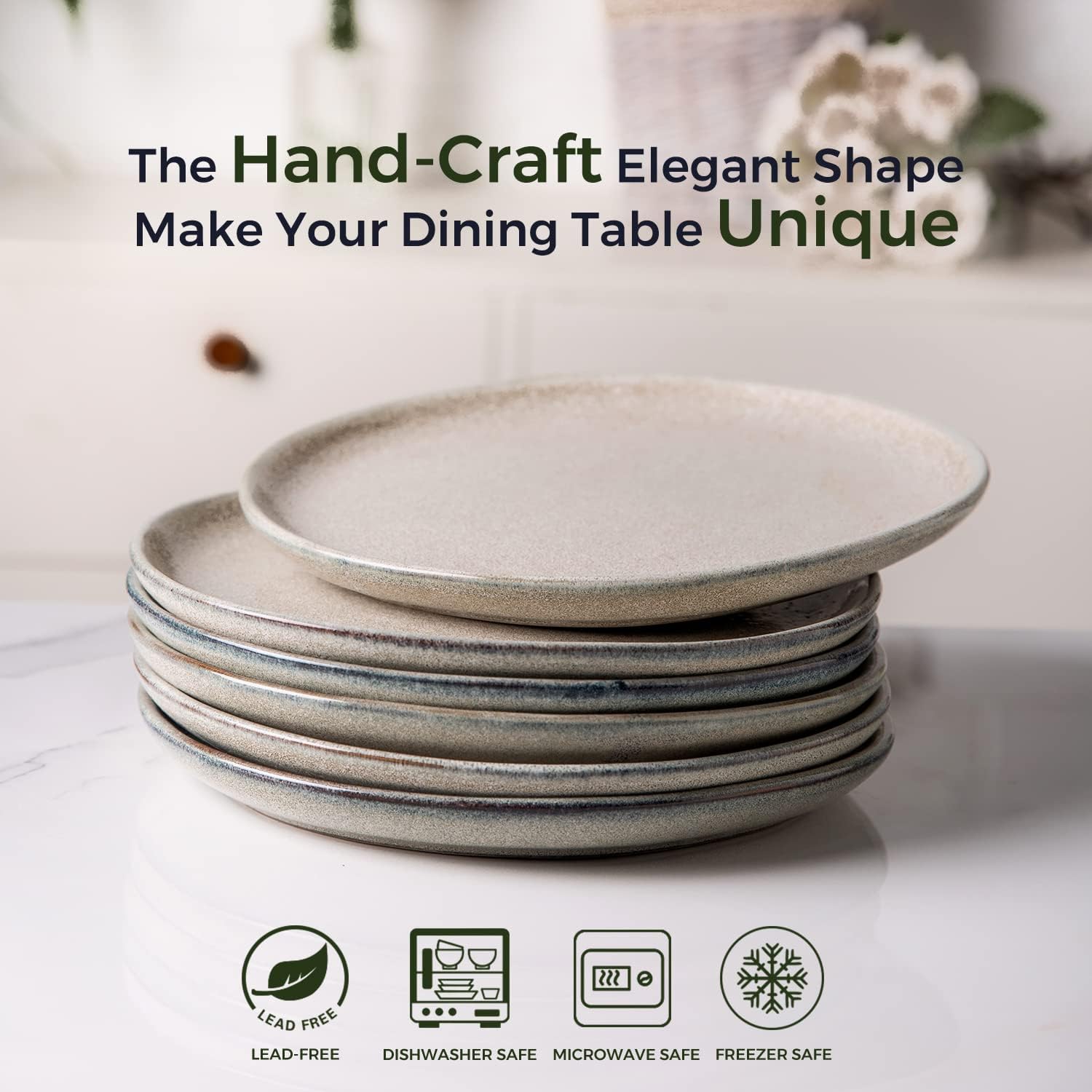 Set of 6 Ceramic Dinner Plates with Reactive Glaze Design