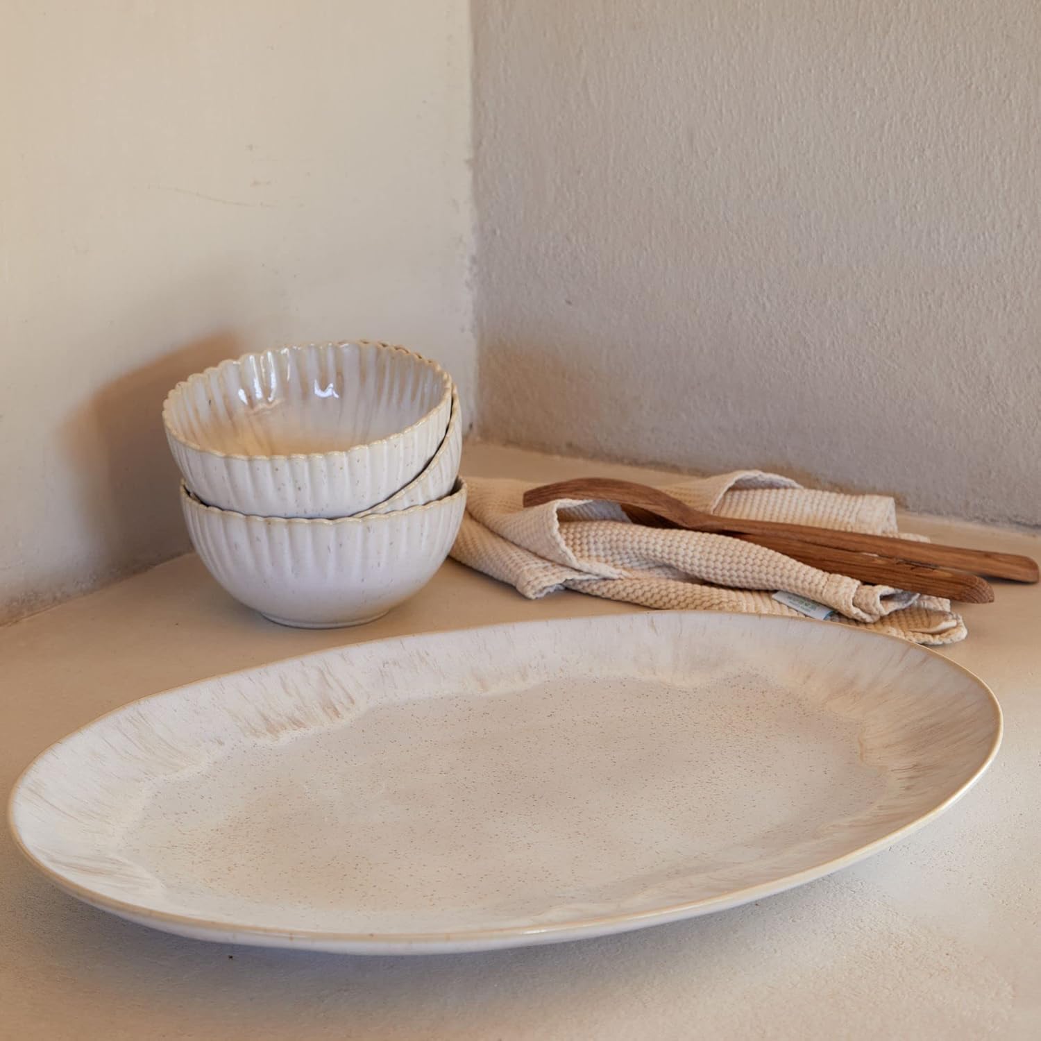 Casafina Eivissa Collection Microwave Dishwasher Oven Safe Sand Beige Oval Platter