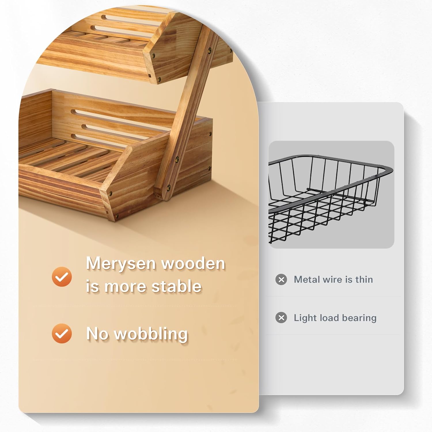 2-Tier Wooden Fruit Basket for Kitchen
