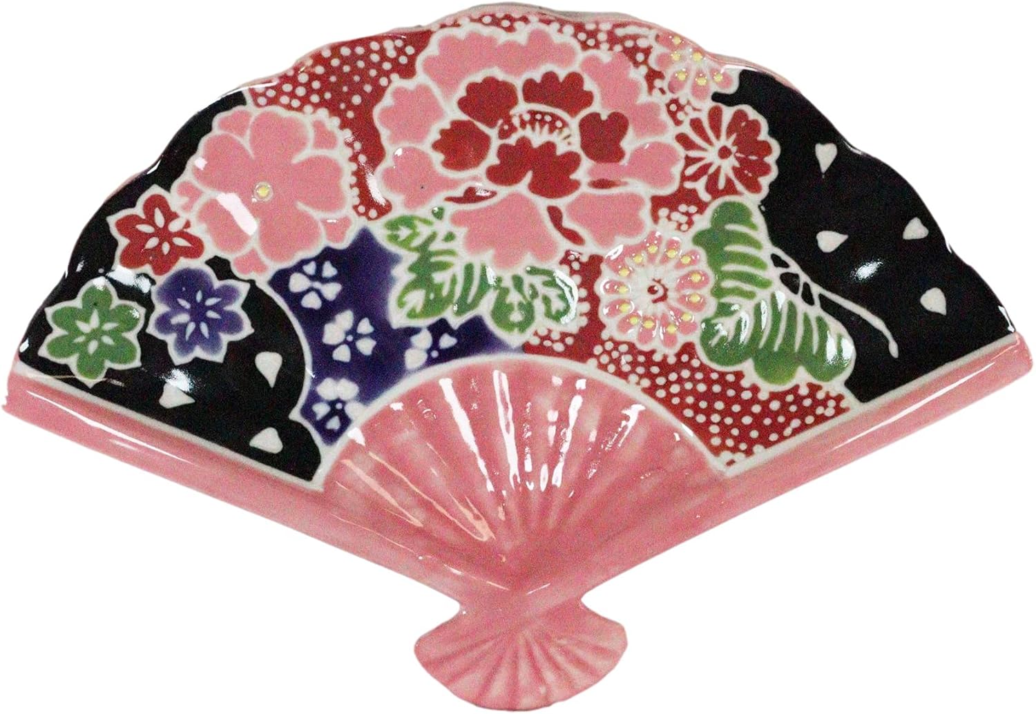 Ebros 4-Piece Oriental FoldedFan Shaped Appetizer Plates Pink Floral Design