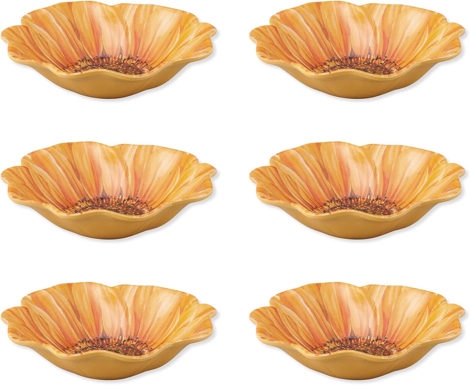 UP melamine dinner bowl set 6-piece sunflower BPA-free stackable