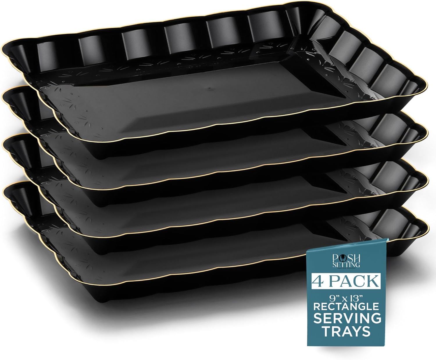 Sleek Plastic Serving Trays - Black Gold 9x13 BPA-Free for Party Essentials
