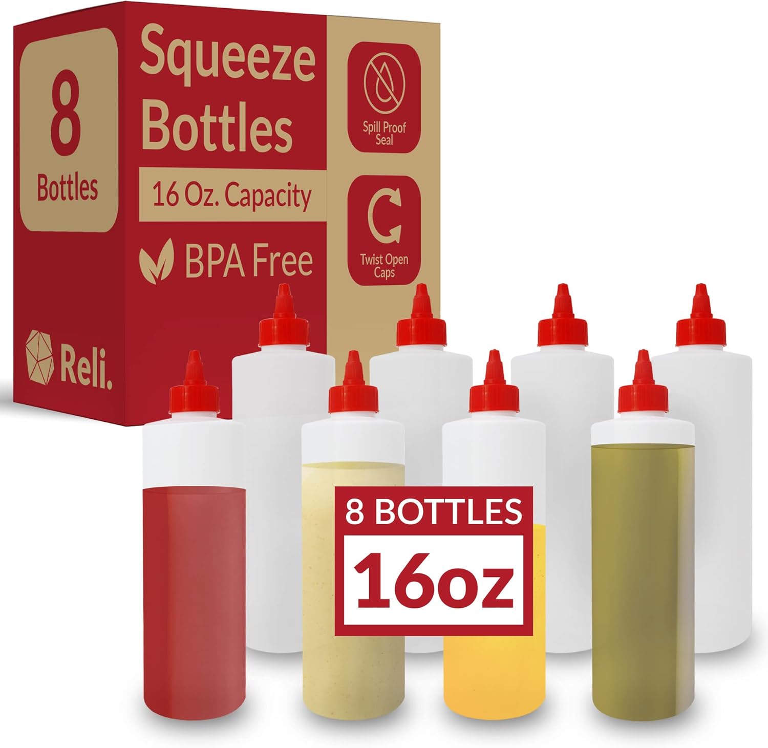 BPA-Free Plastic Squeeze Bottles 16 Oz 8 Pack