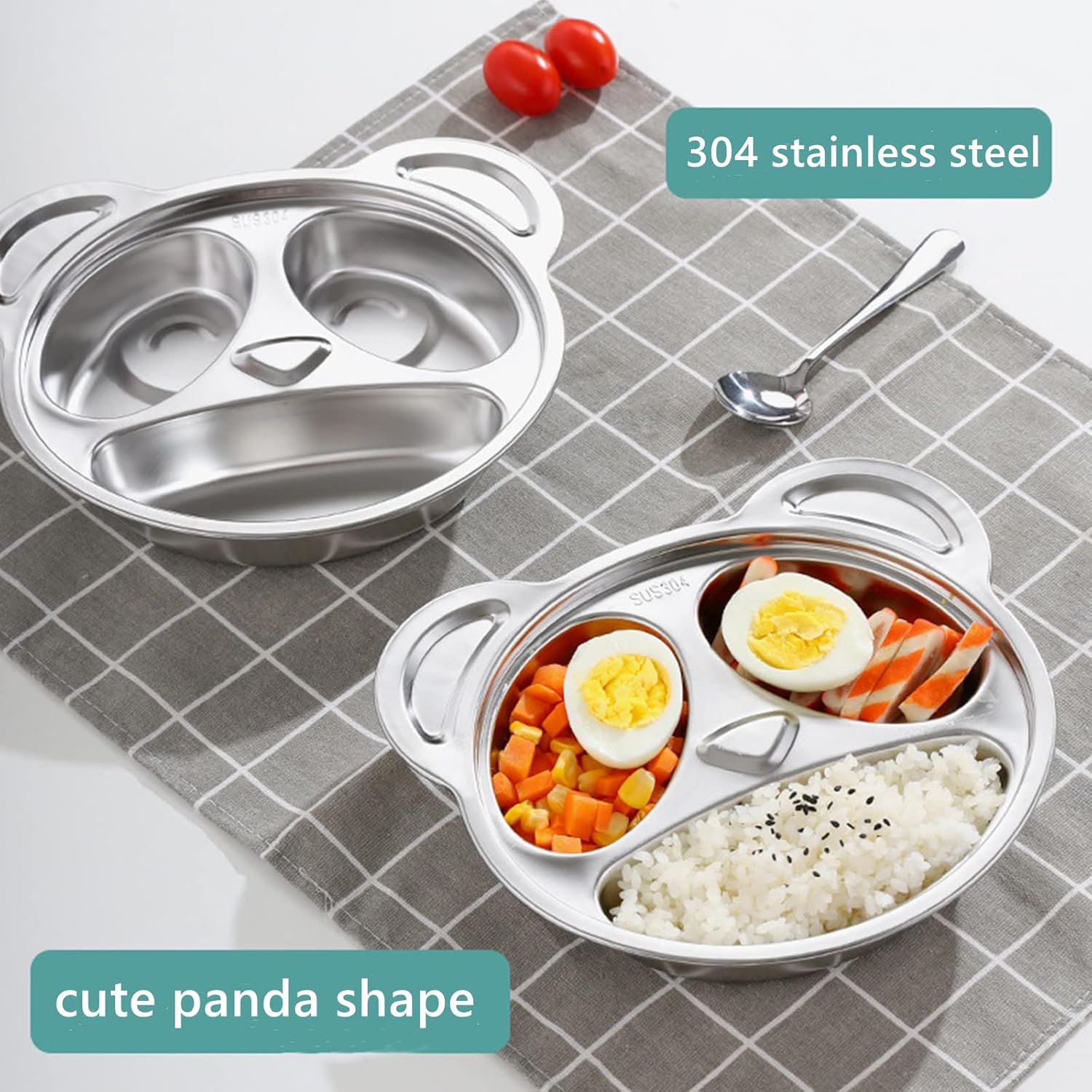 Lyellfe Set of 4 Stainless Steel Divided Plates