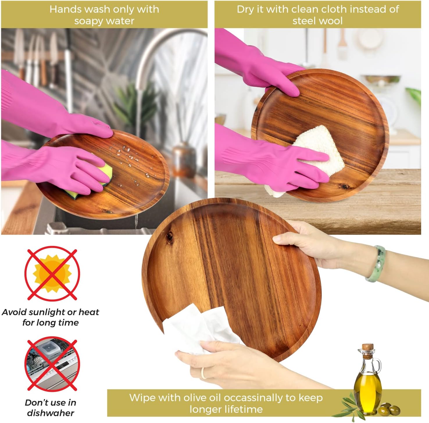 Handcrafted Acacia Wooden Plates for Dishes Entertaining