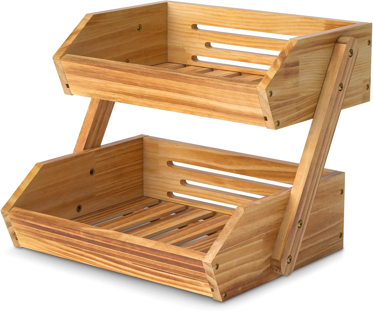 2-Tier Wooden Fruit Basket for Kitchen