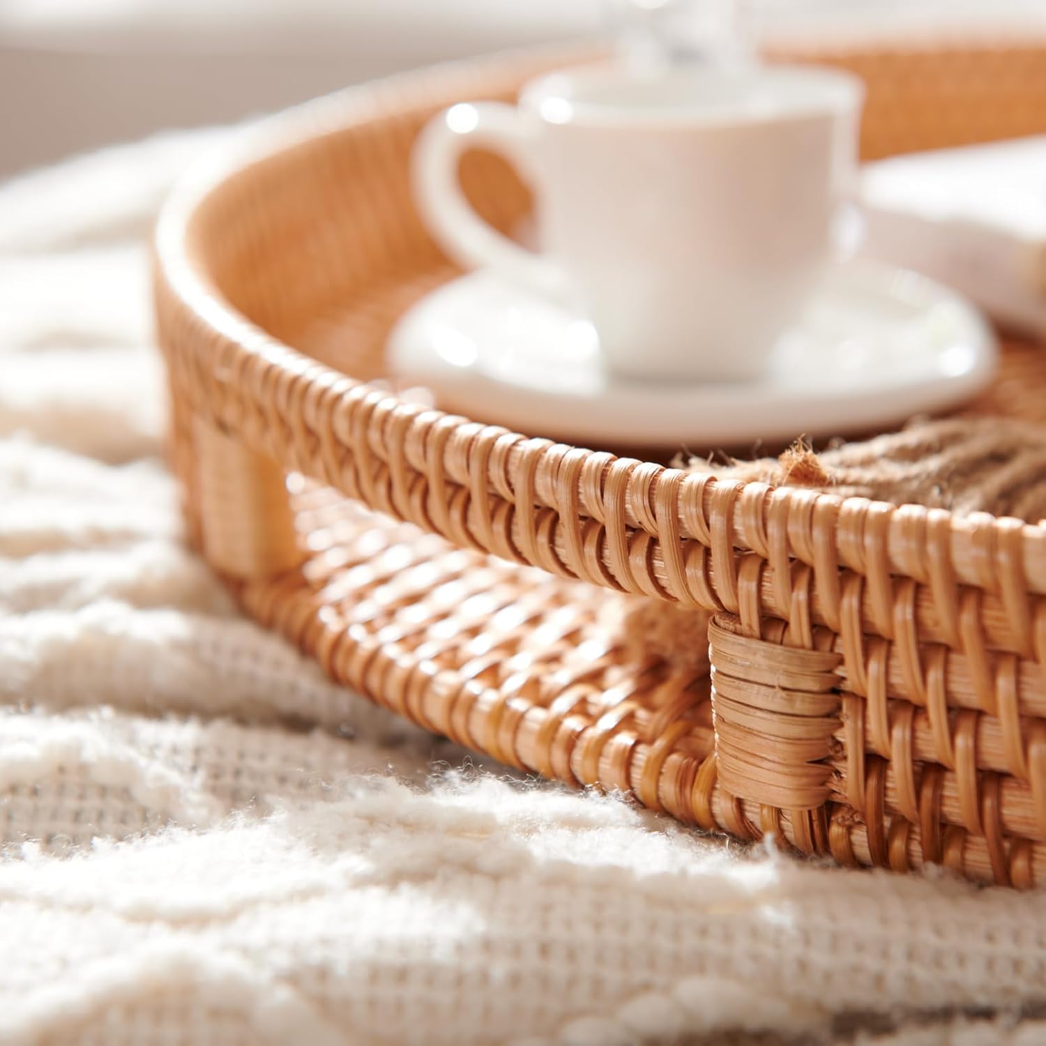 Hand-woven rattan serving tray for desserts elegant and durable