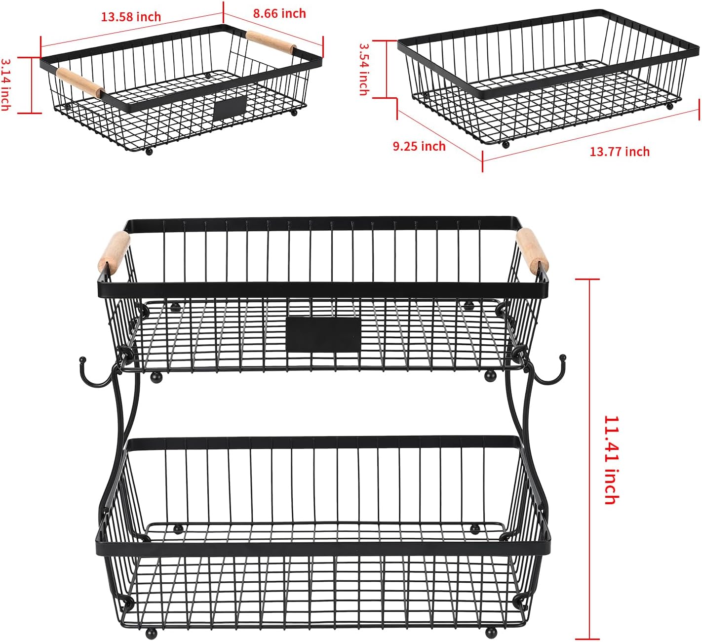 Lawhood-Mijin Fruit Basket Bowl 2 Tier Detachable with 2 Banana Hangers