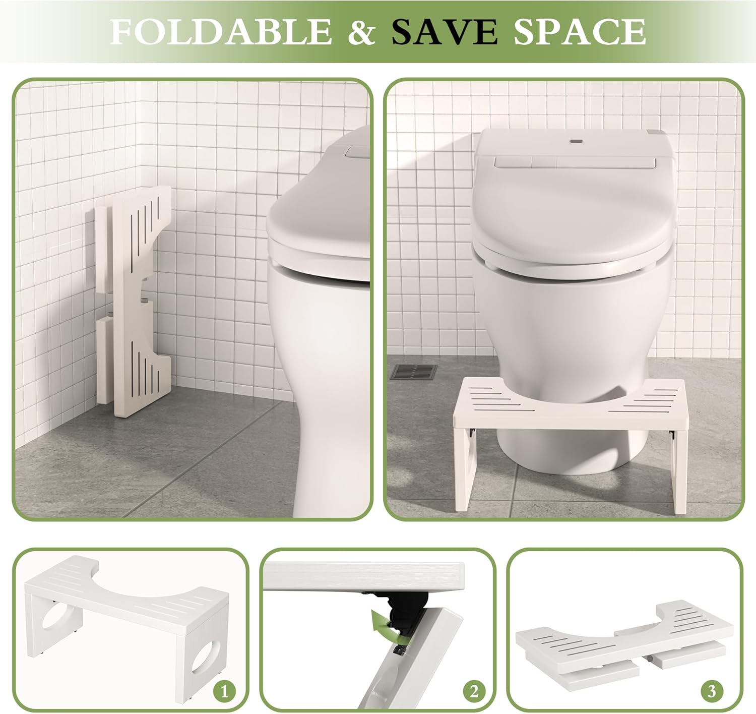 7-inch Bamboo Toilet Stool Foldable Step for Bathroom Eco-Friendly Design