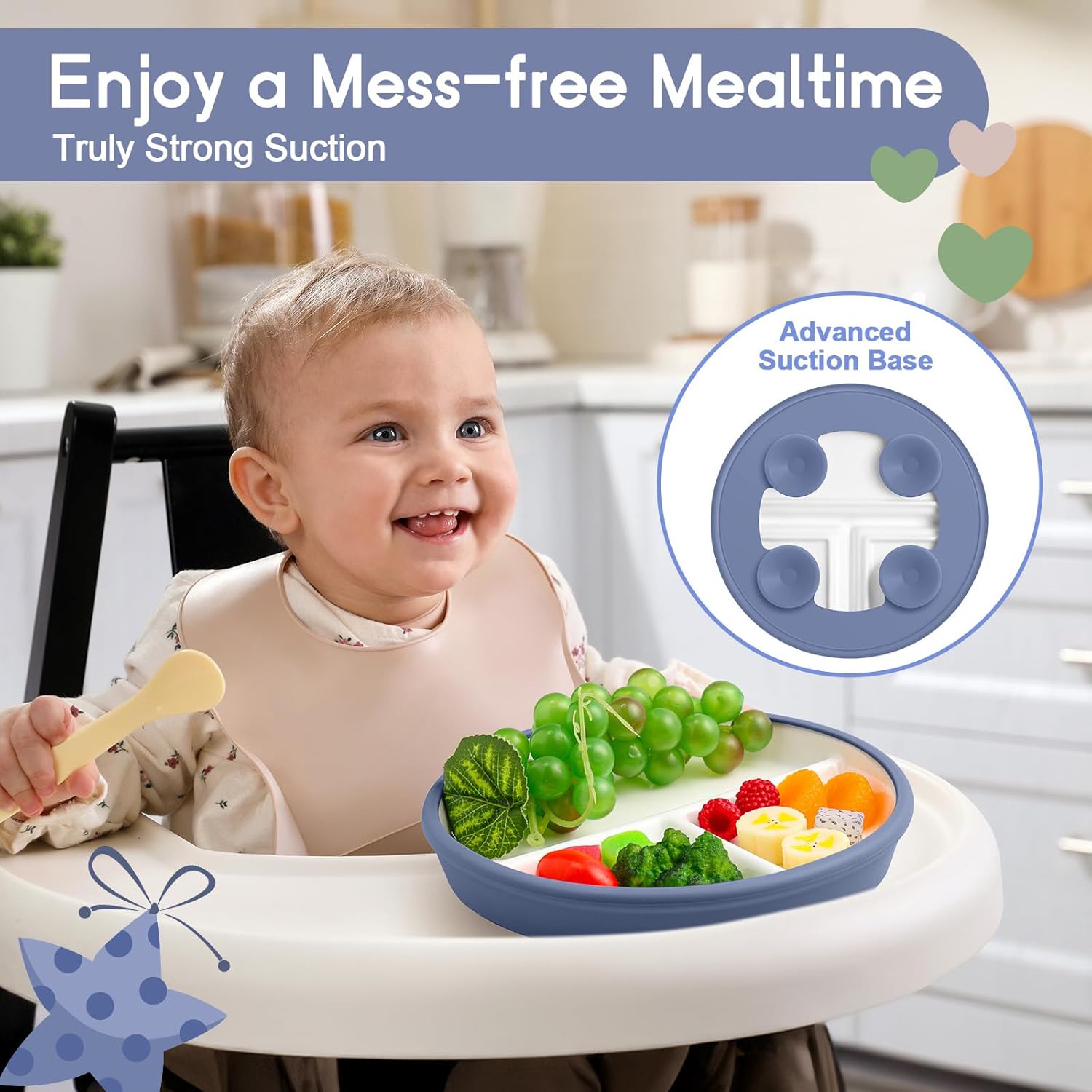 Domensi 8 SafePorcelain Plates for Kids with Anti-Slip Silicone Sleeves