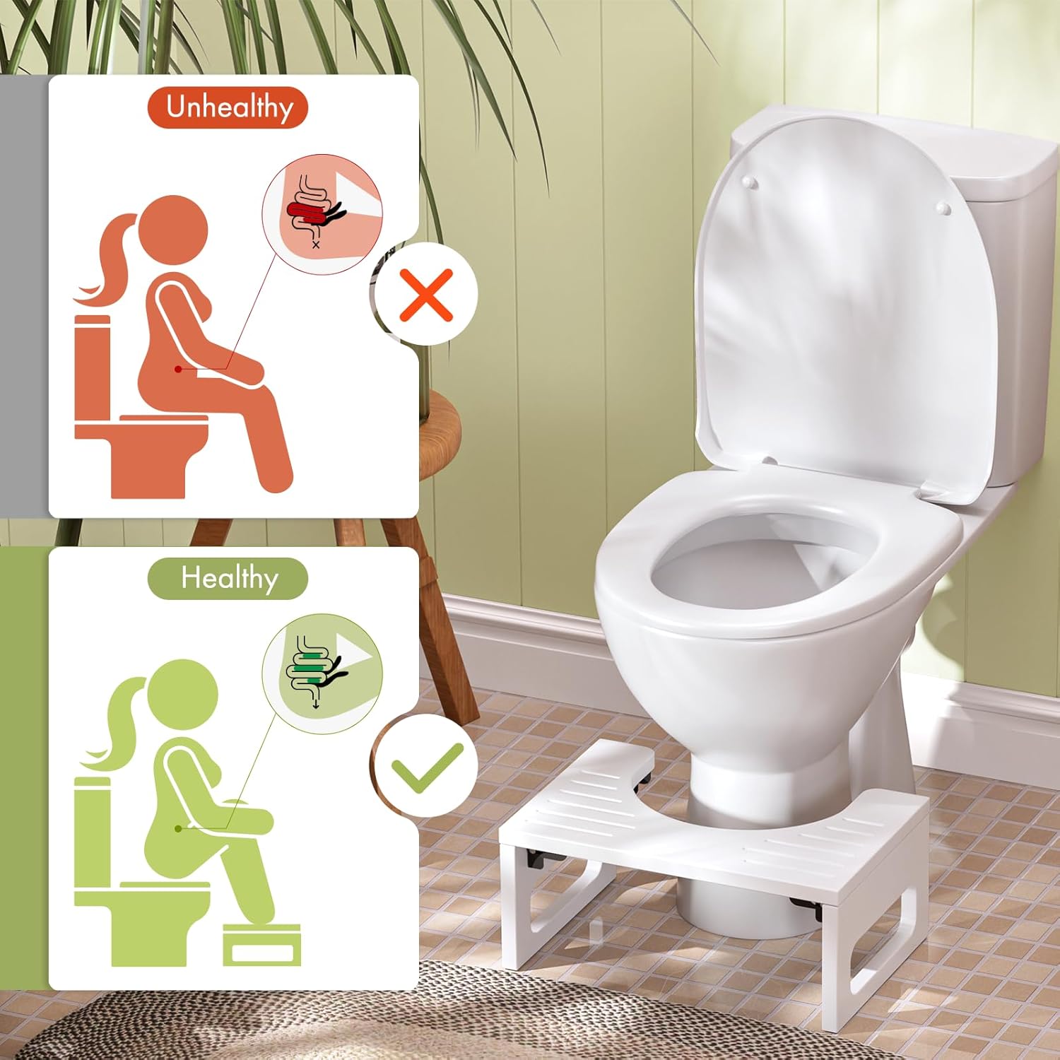 AmazerBath 7-inch Bamboo Collapsible Toilet Squat for Adults Non-Slip White