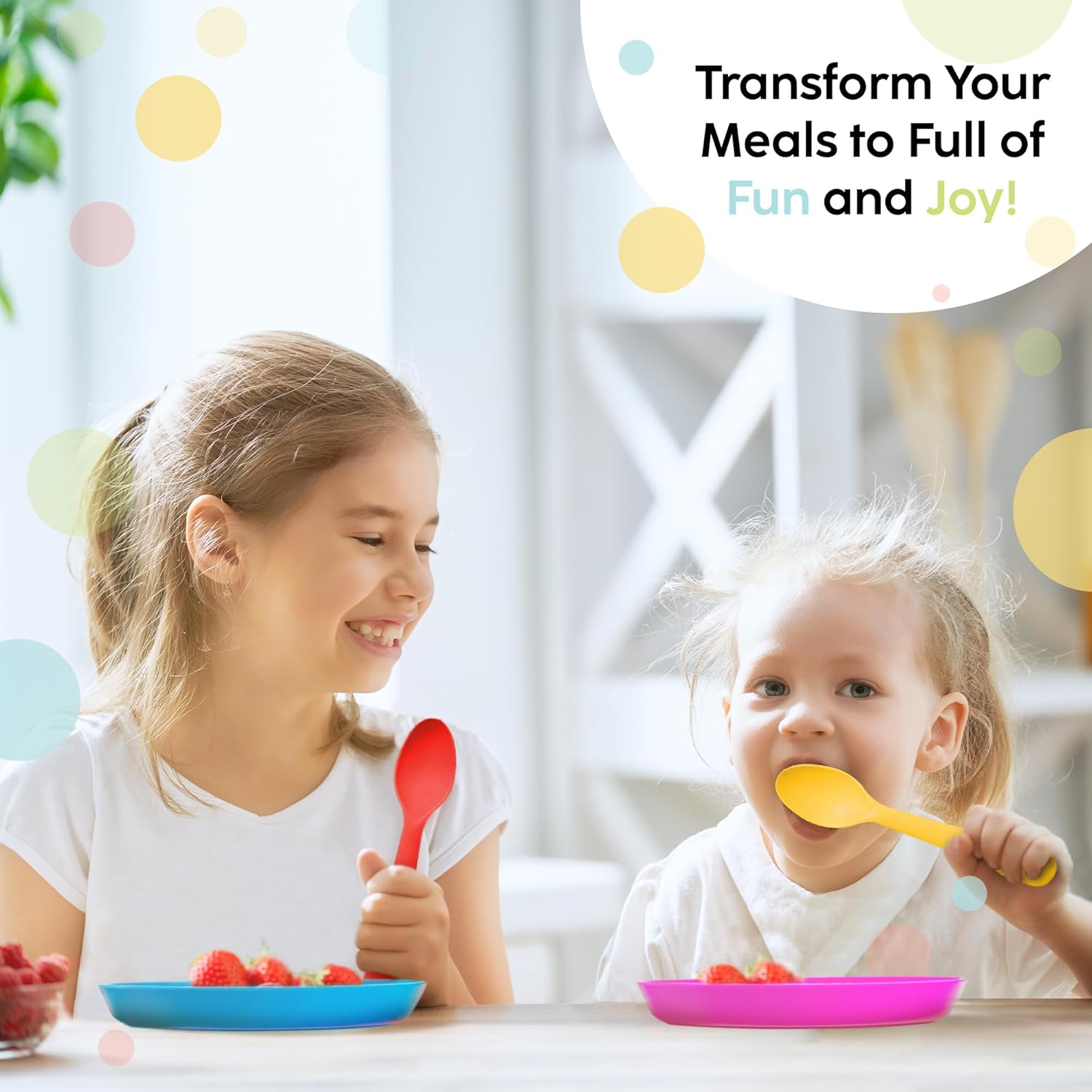 Kids Plates Set of 12 - Reusable BPA-Free Microwave Dishwasher Safe