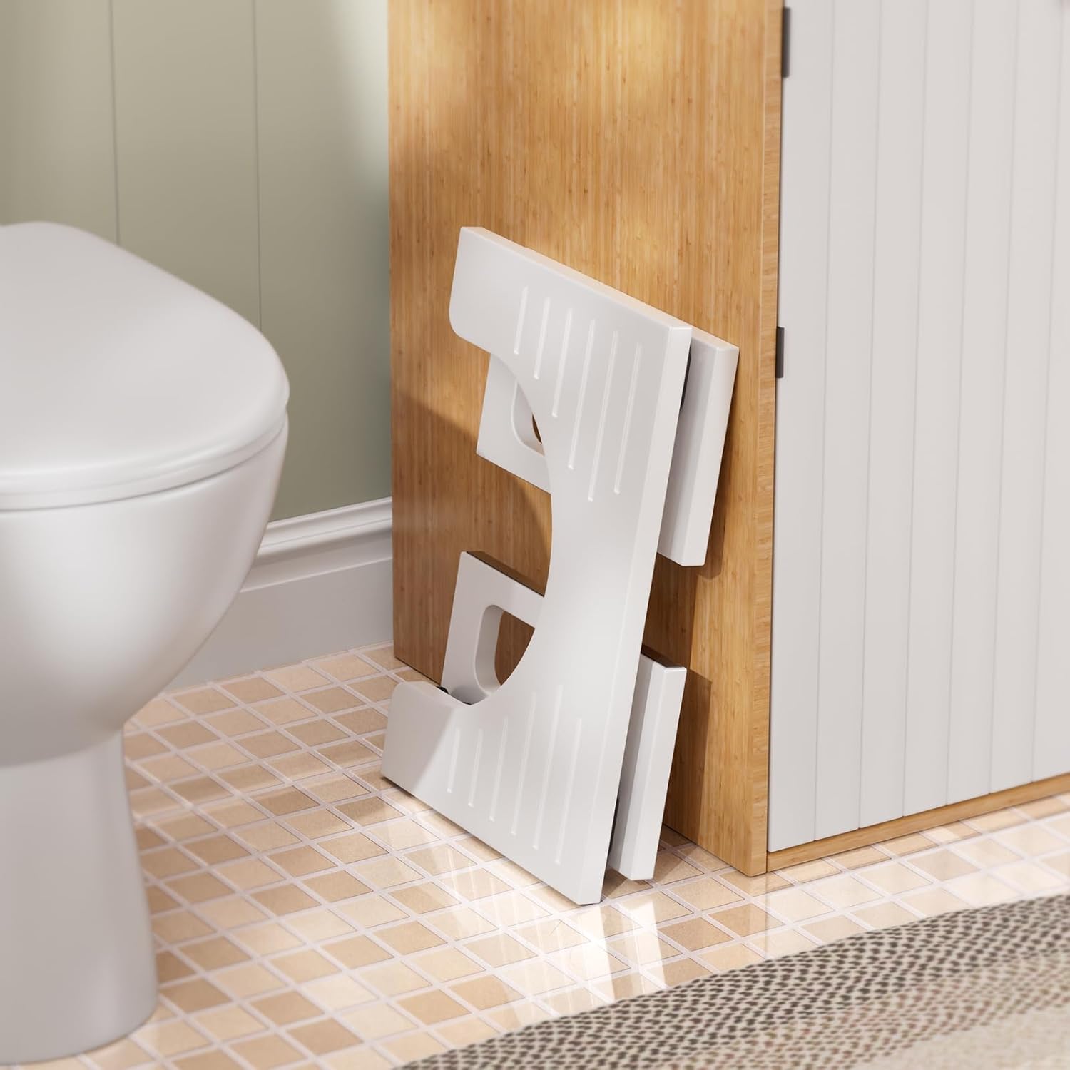 AmazerBath 7-inch Bamboo Collapsible Toilet Squat for Adults Non-Slip White