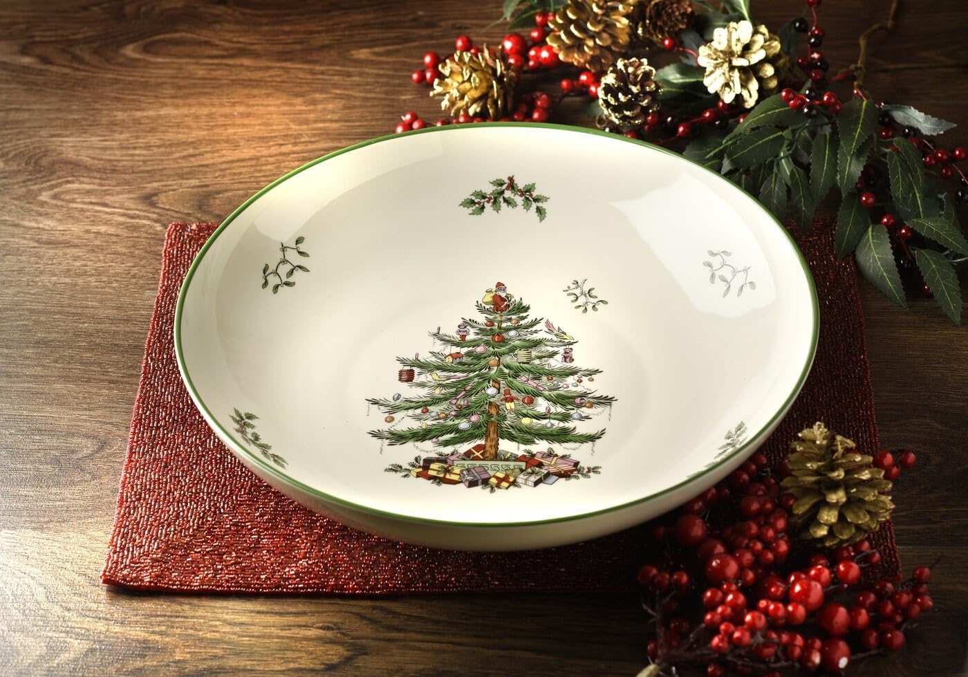 Spode Christmas Tree Pasta Bowl Large GreenBeige
