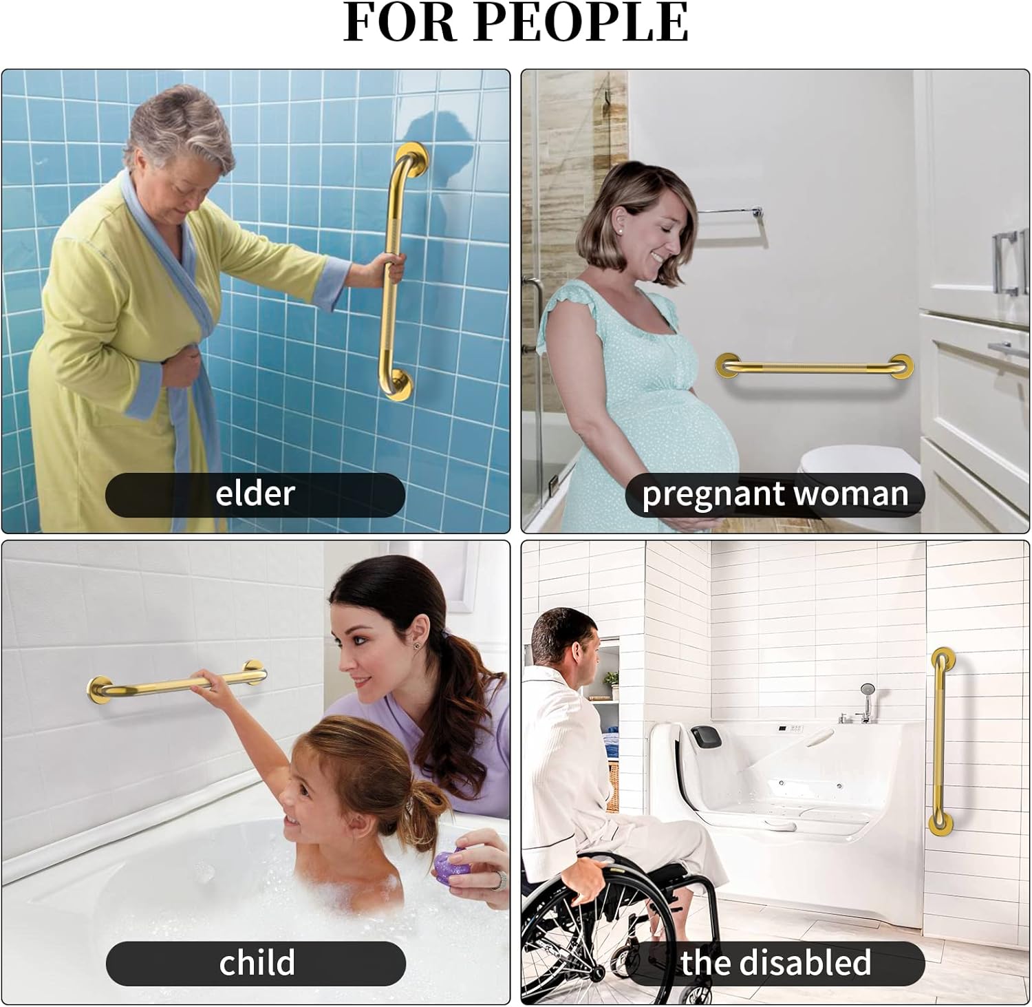 Golden bathroom grab bar