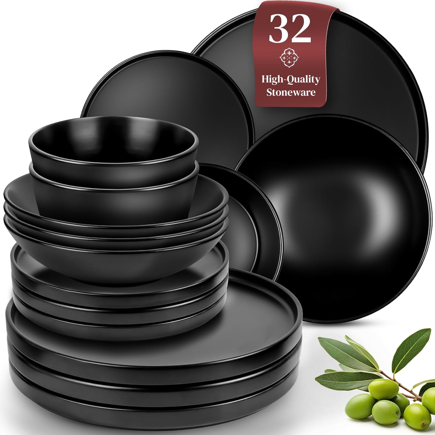 Matte Black Dinnerware Set for 32 pcs