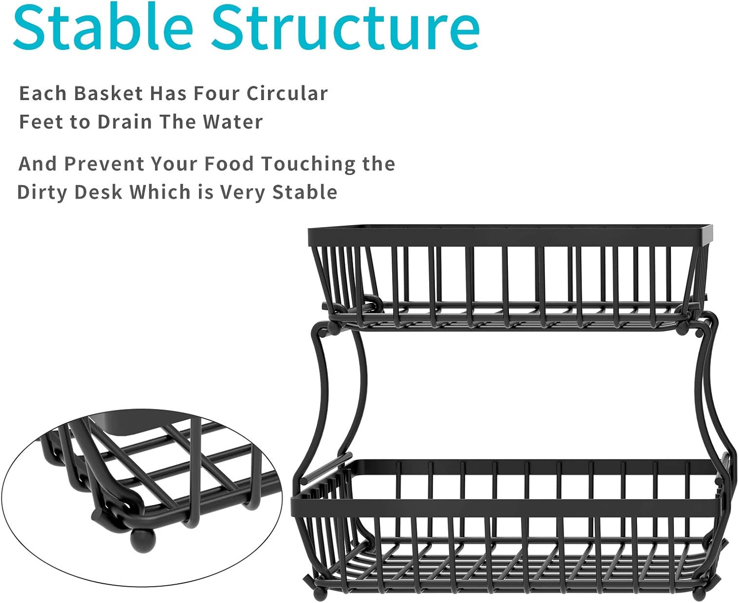 Apsan 2-Tier Metal Fruit Basket for Kitchen Counter - Durable and Stylish