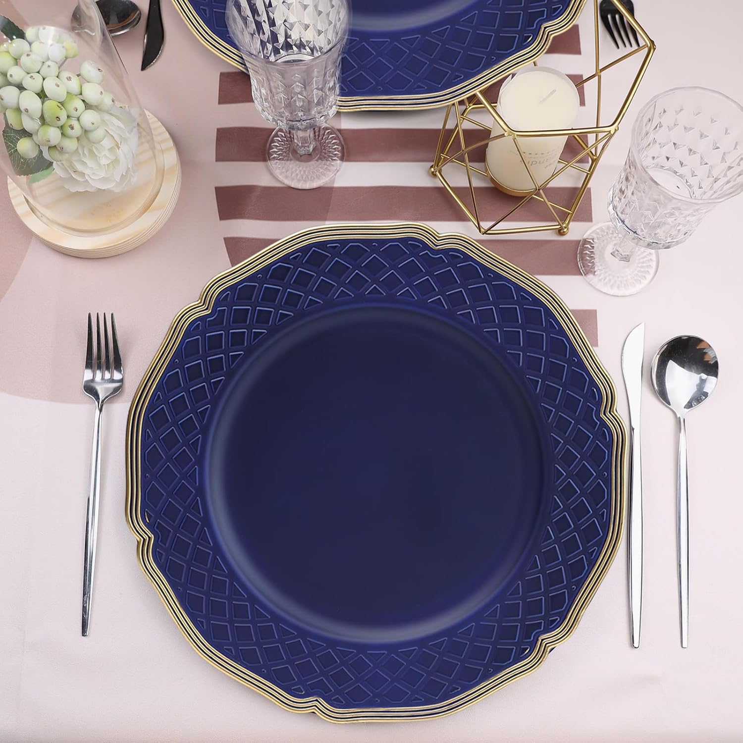 Royal Blue charger plates set of 6 with beaded rims for dining