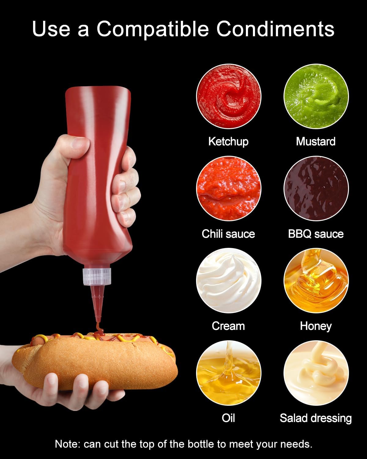 Sopito 6-Pack Squeeze Bottles for Condiments 8oz Leak-Proof BPA-Free