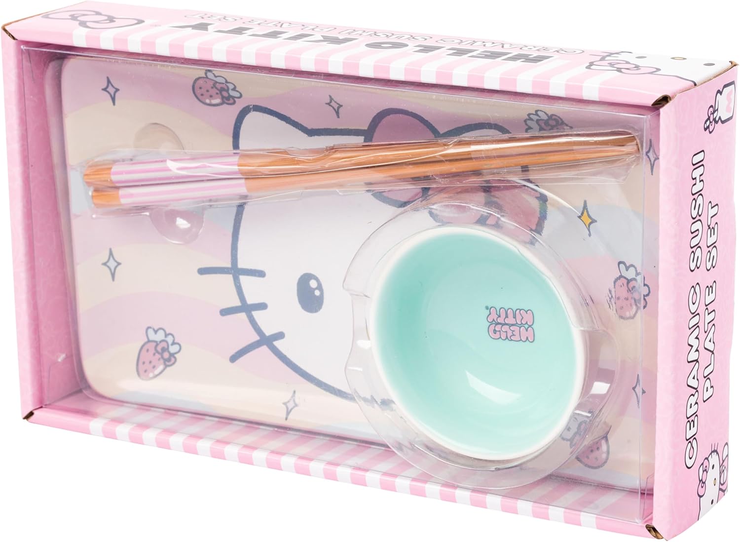 Silver Buffalo Hello Kitty Sushi Set with Chopsticks and Sauce Dish