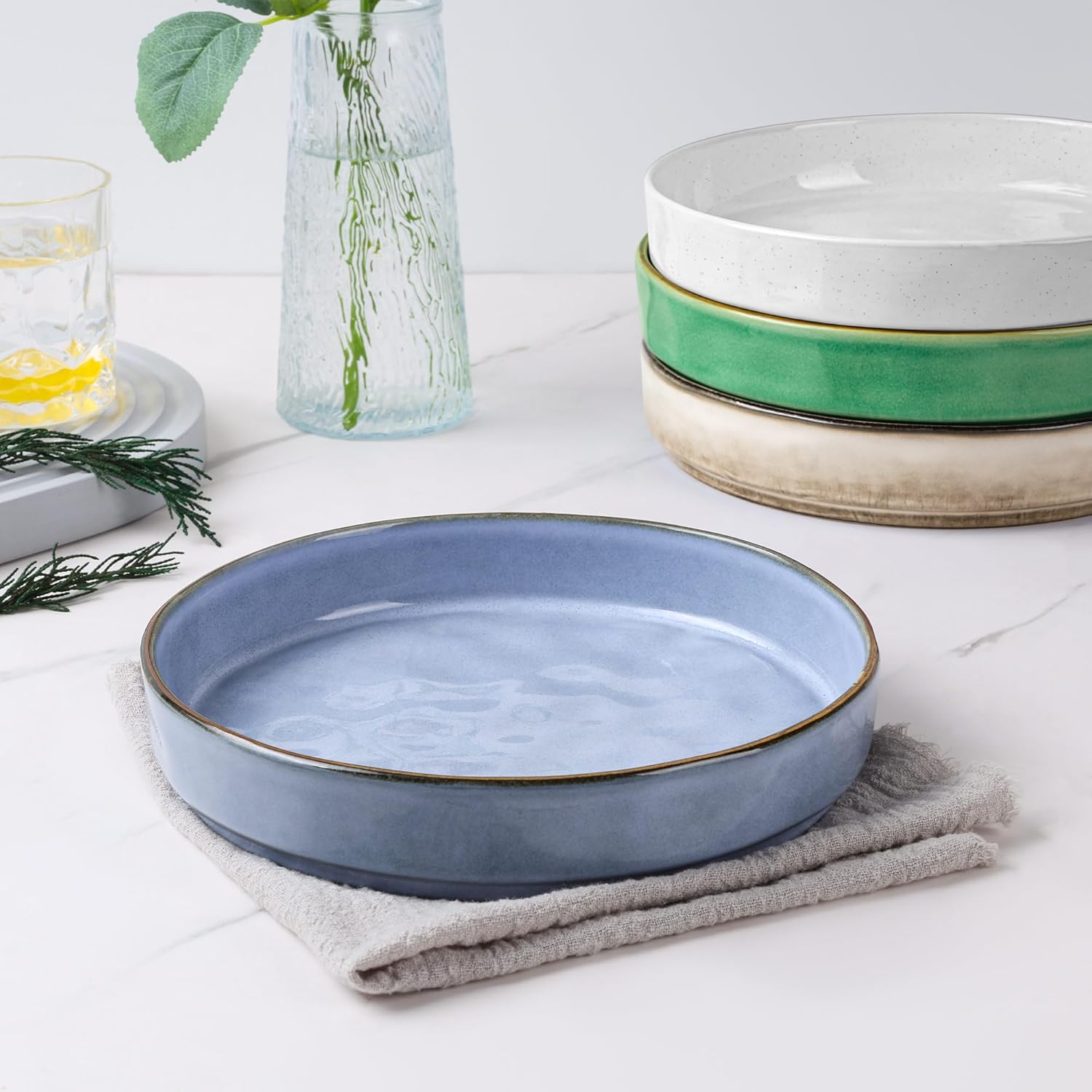 E-Far Premium Pasta Bowls Set of 4 30oz Stoneware with Reactive Glaze