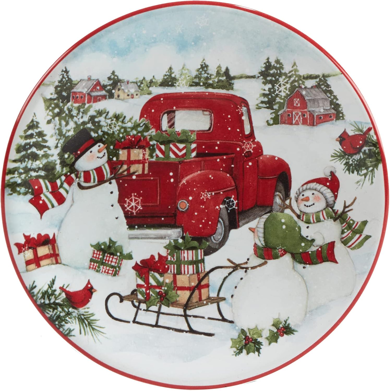 Red Truck Snowman Multicolor CanapeLuncheon Plates