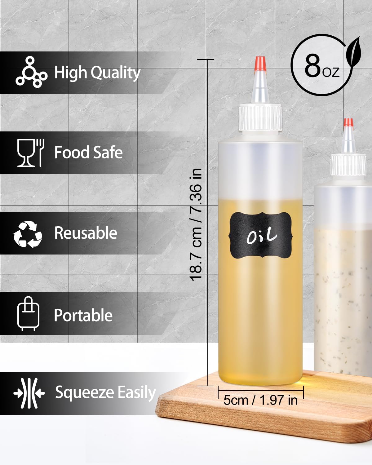 Sopito 6-Pack Squeeze Bottles for Condiments 8oz Leak-Proof BPA-Free