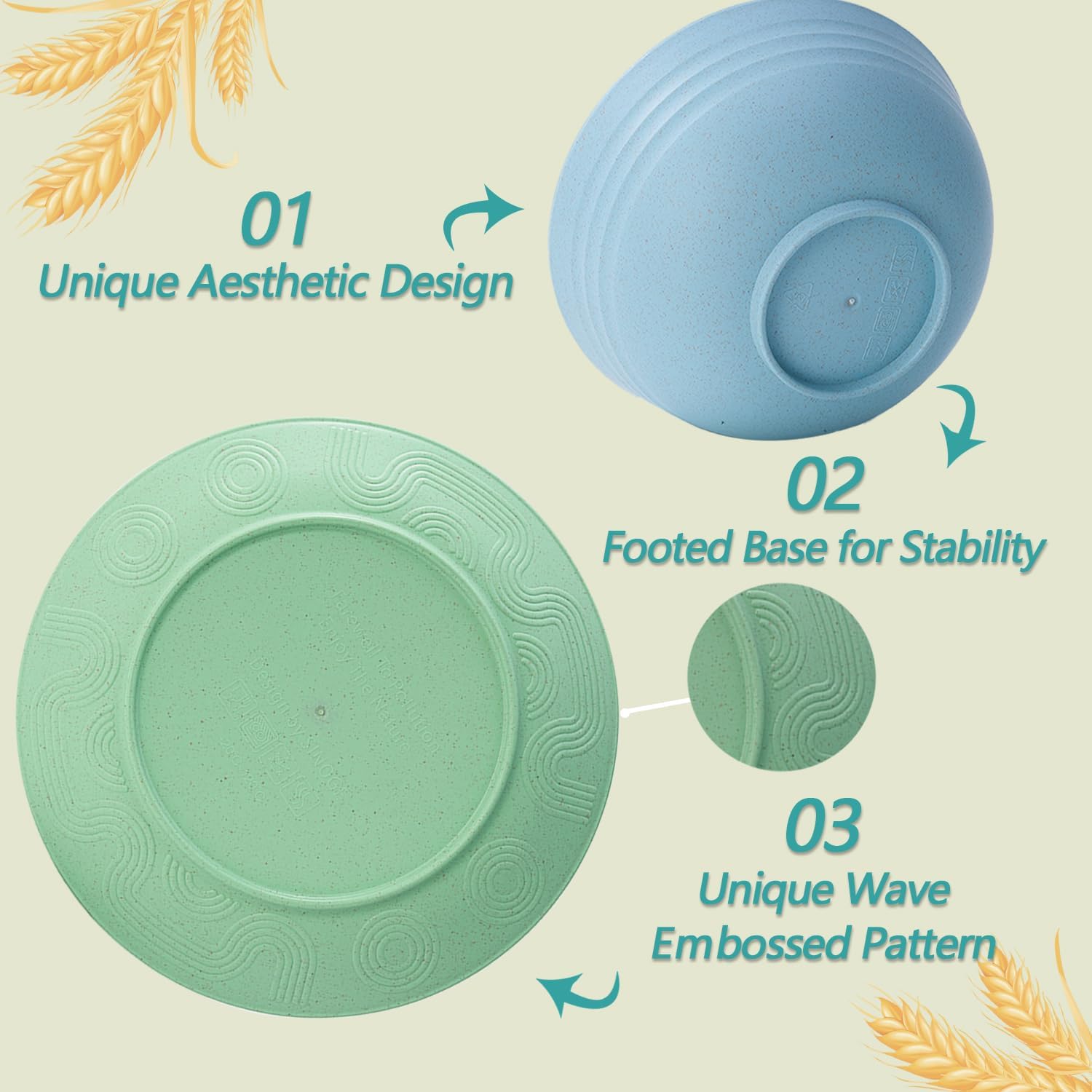 PYRMONT Reusable Plastic Dinnerware Sets for 6 BPA-Free Microwave Safe