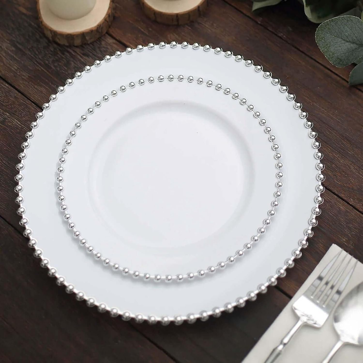 Elegant 8 Salad Plates Set of 30 WhiteSilver Round Disposable