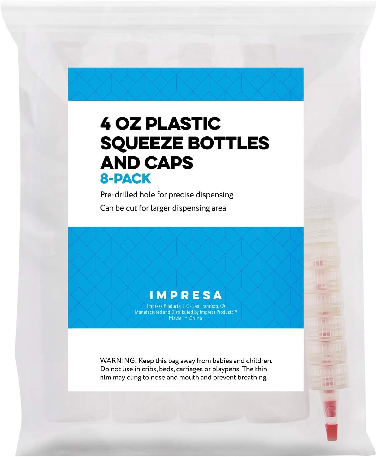 IMPRESA 4 oz Plastic Squeeze Bottles 8 Pack