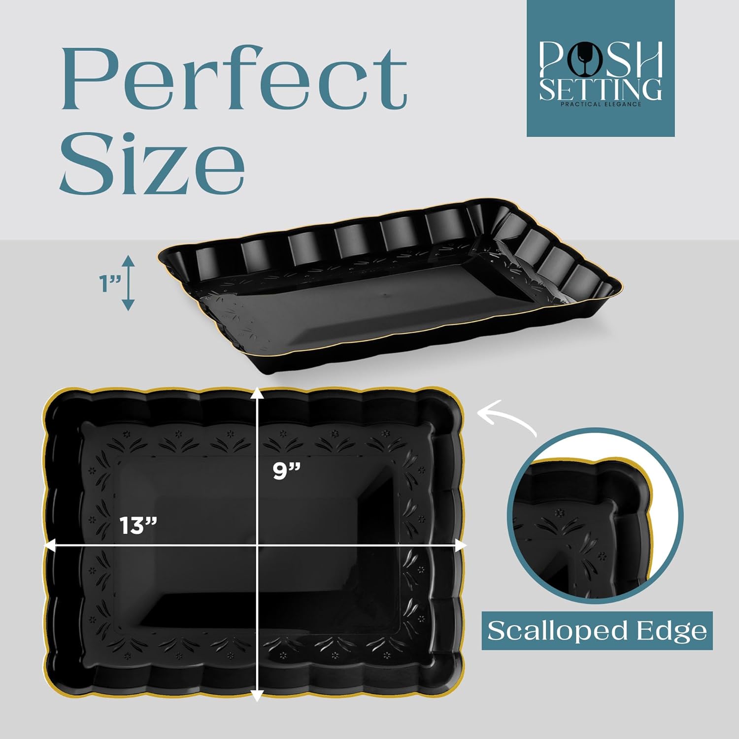 Sleek Plastic Serving Trays - Black Gold 9x13 BPA-Free for Party Essentials