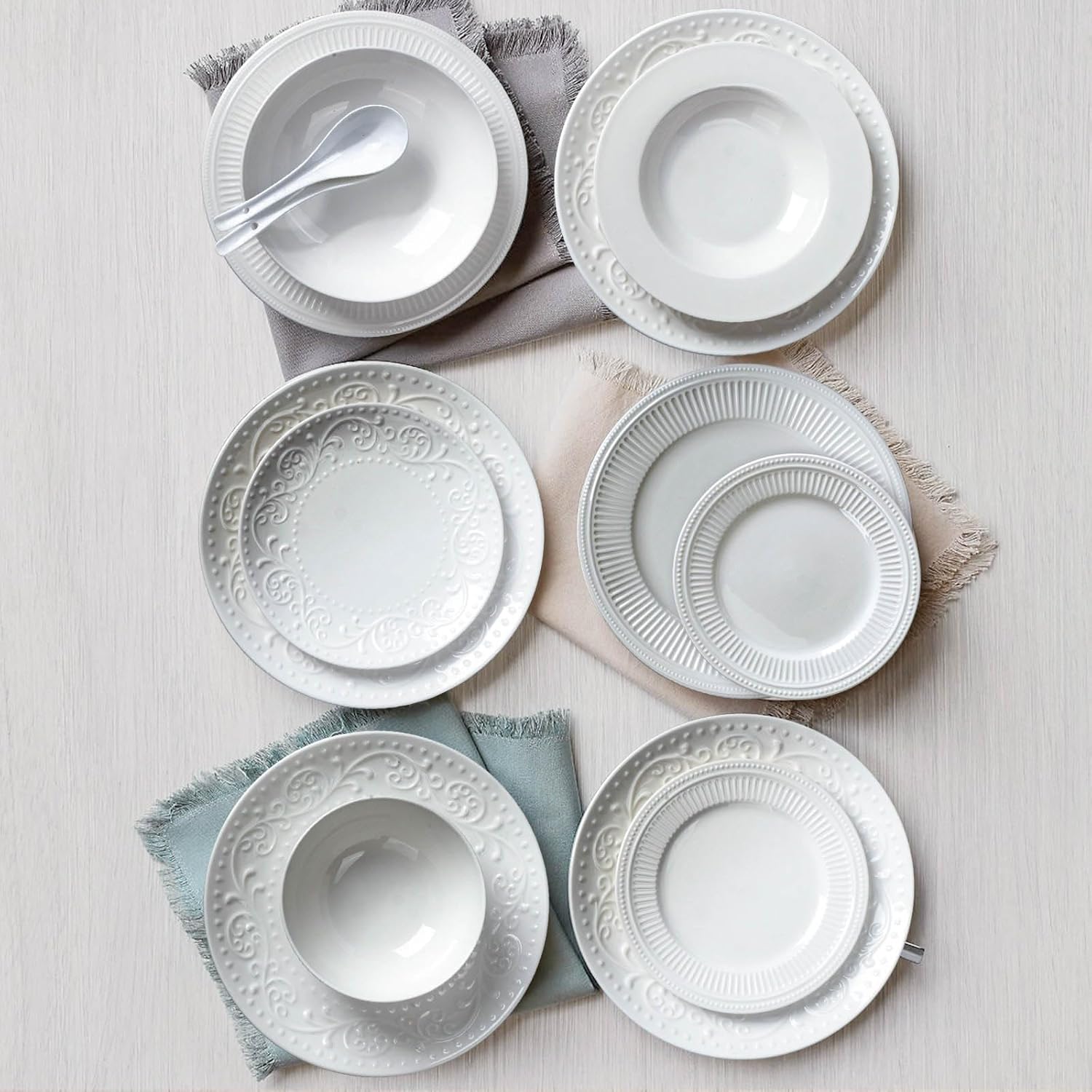 Artema 105-inch Embossed White Ceramic Dinner Plates Set of 4