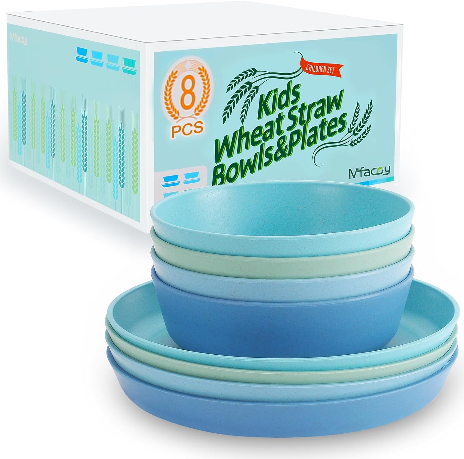 Mfacoy Kids Unbreakable Wheat Straw Dinner Plates Bowls Set