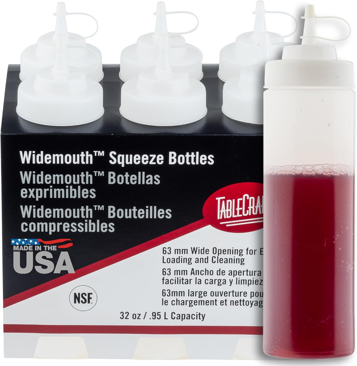 Tablecraft Plastic Condiment Squeeze Bottles - Durable Commercial Squeeze Bottles with 32 oz Capacity