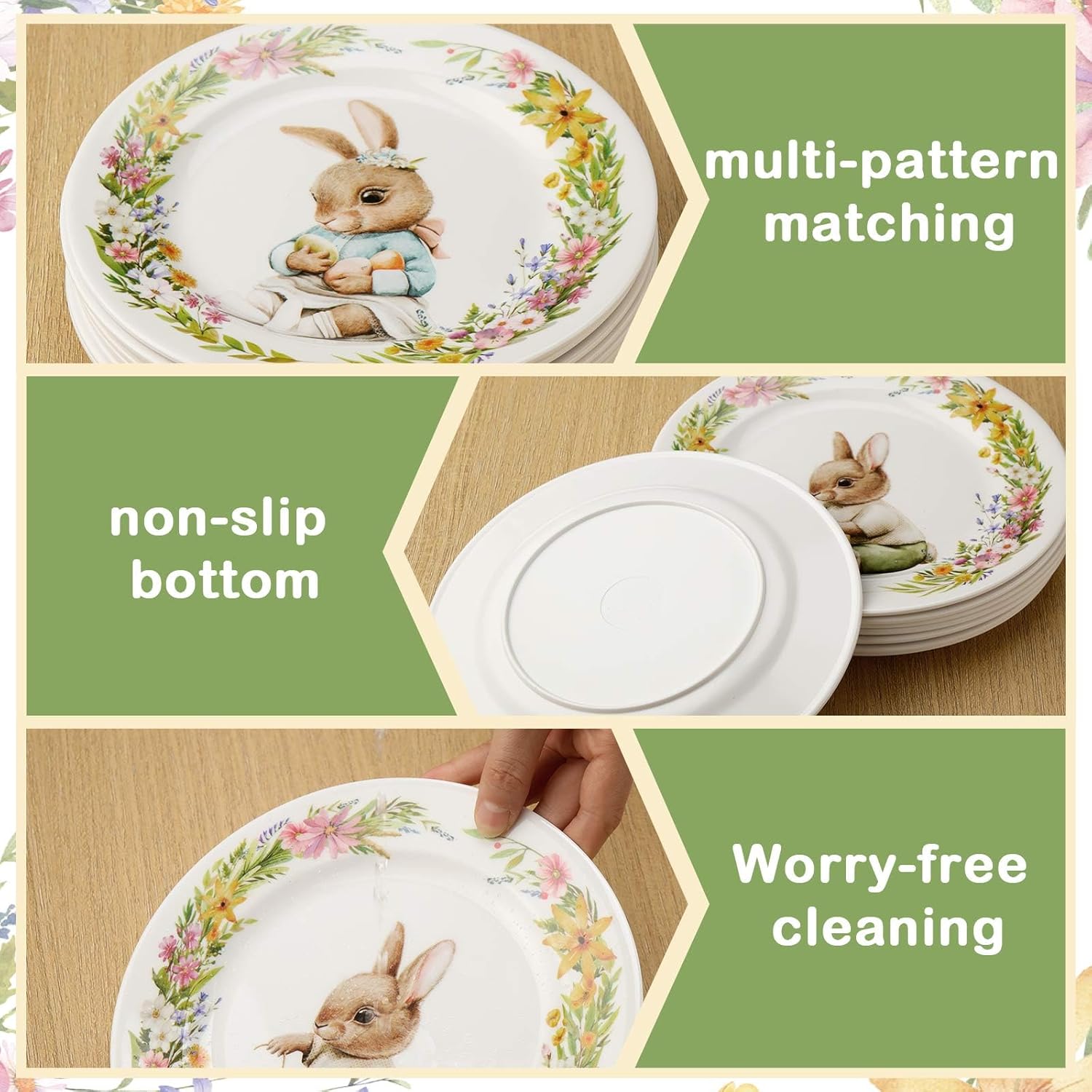 8 Pcs Easter Bunny Salad Plates Assorted Designs