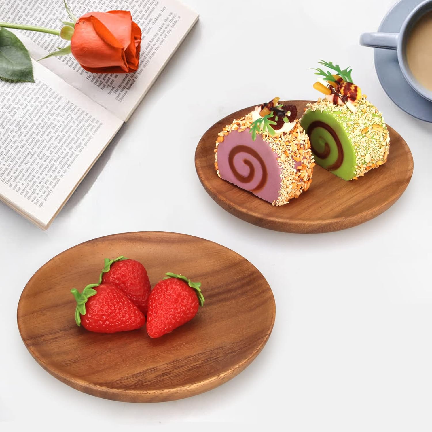 Two Small Wooden Dessert Plates for Acacia Wood Snacks