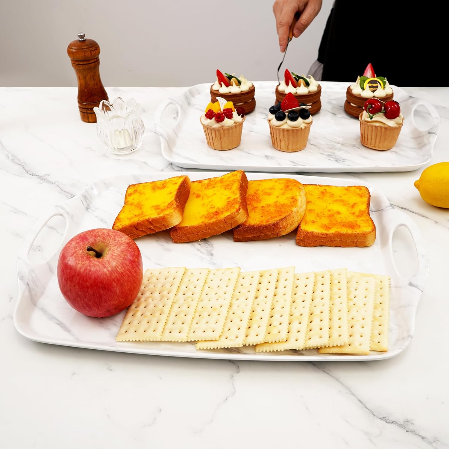 TP Melamine Serving Tray Set of 2 with Handles