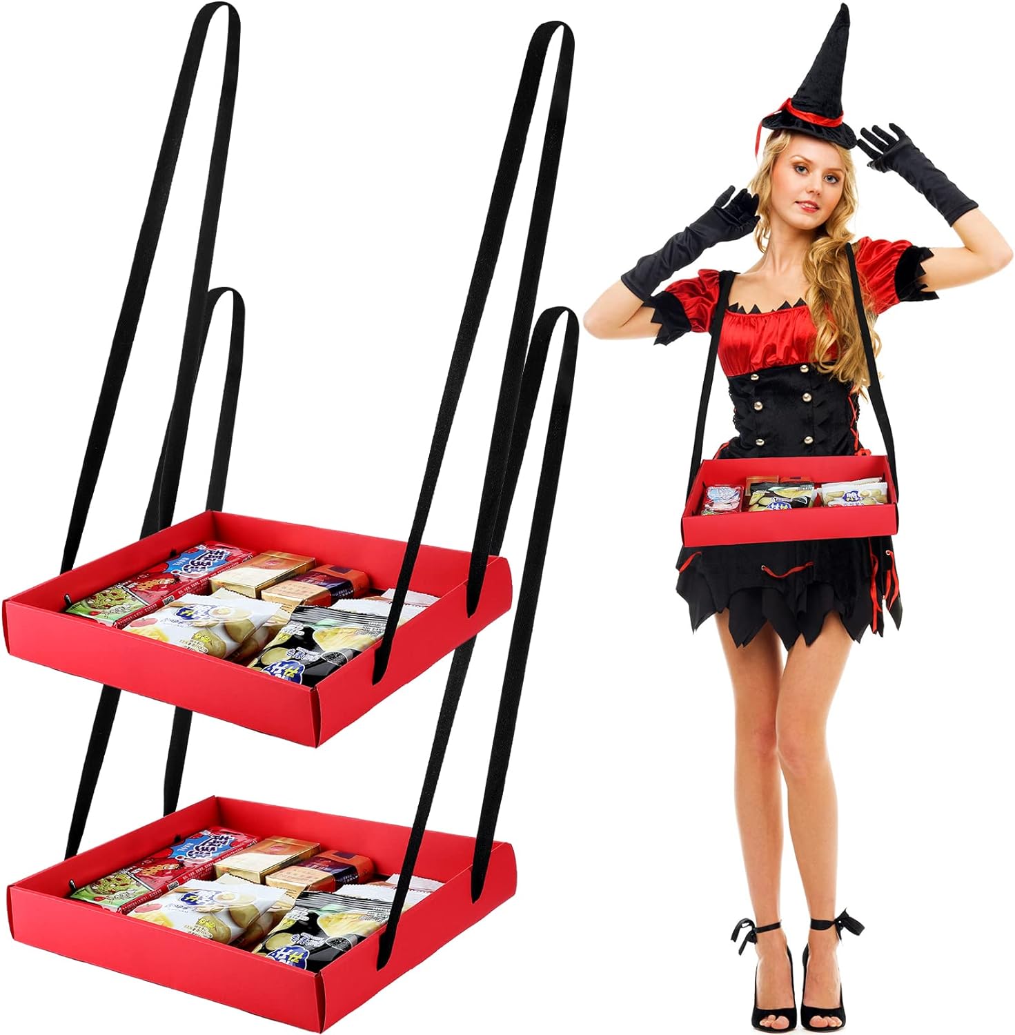 Foldable Party Tray Snack Holder 2PCS Red
