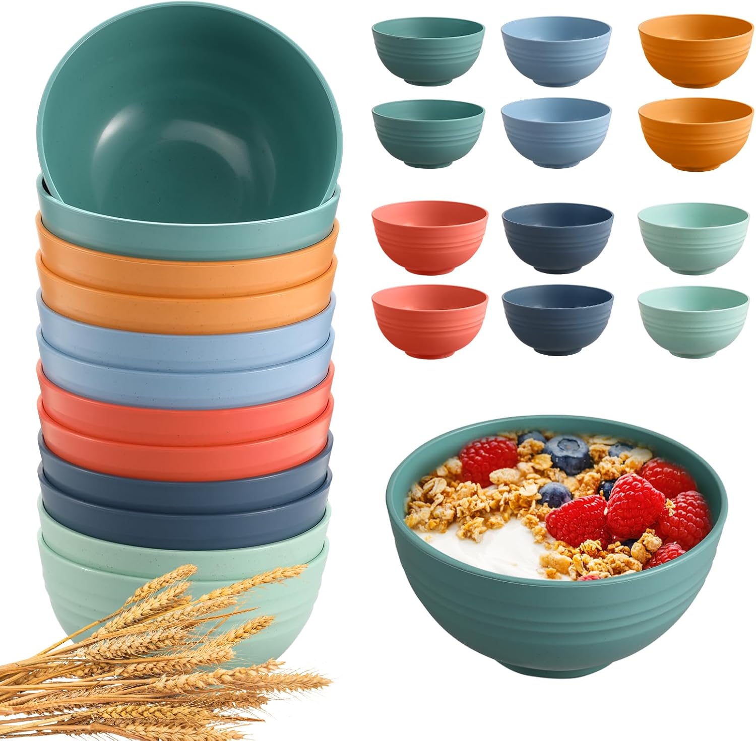 12-Piece Reusable Wheat Straw Cereal Bowls for Kitchen Essentials